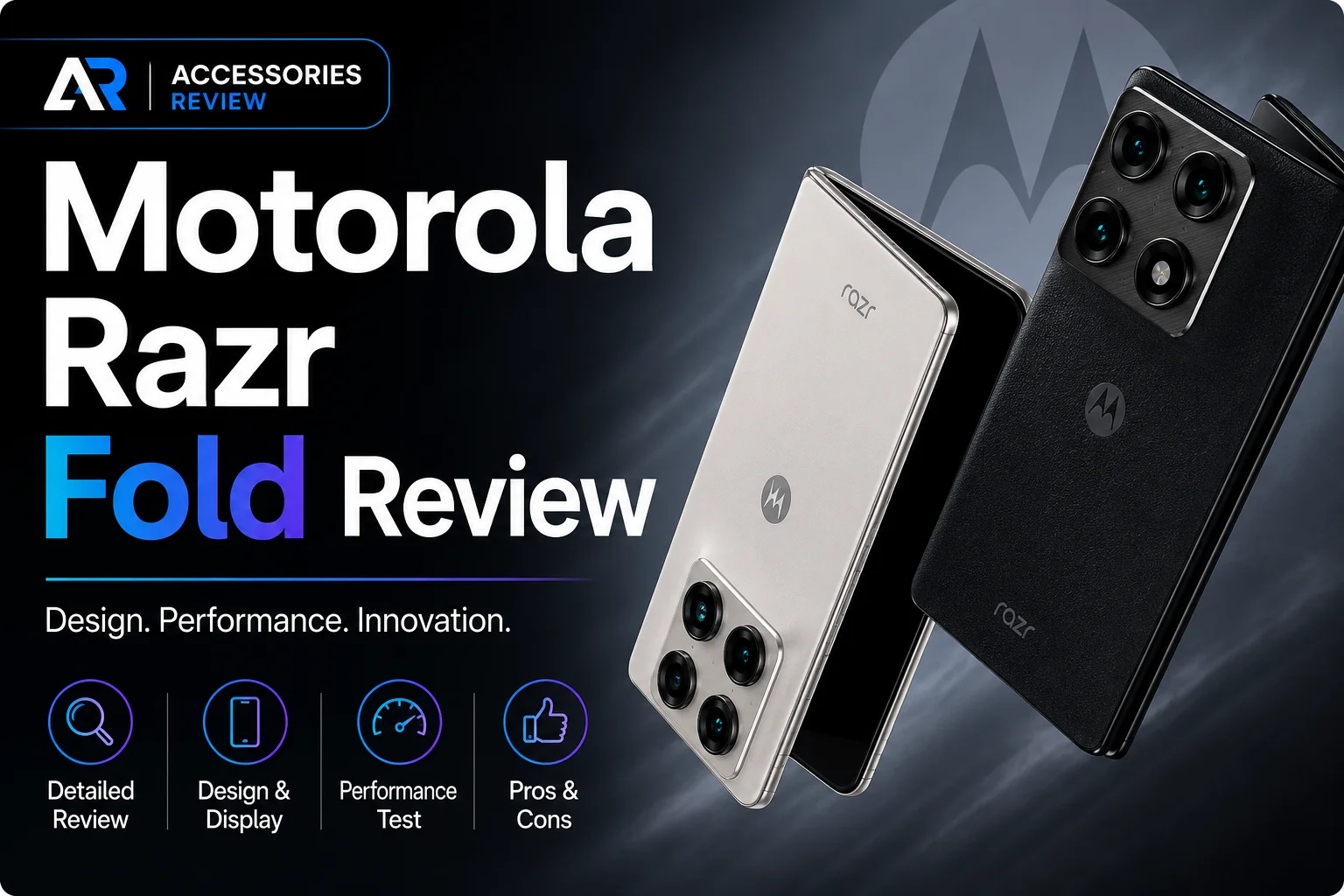 Motorola Razr Fold review showing the phone's design and key features.