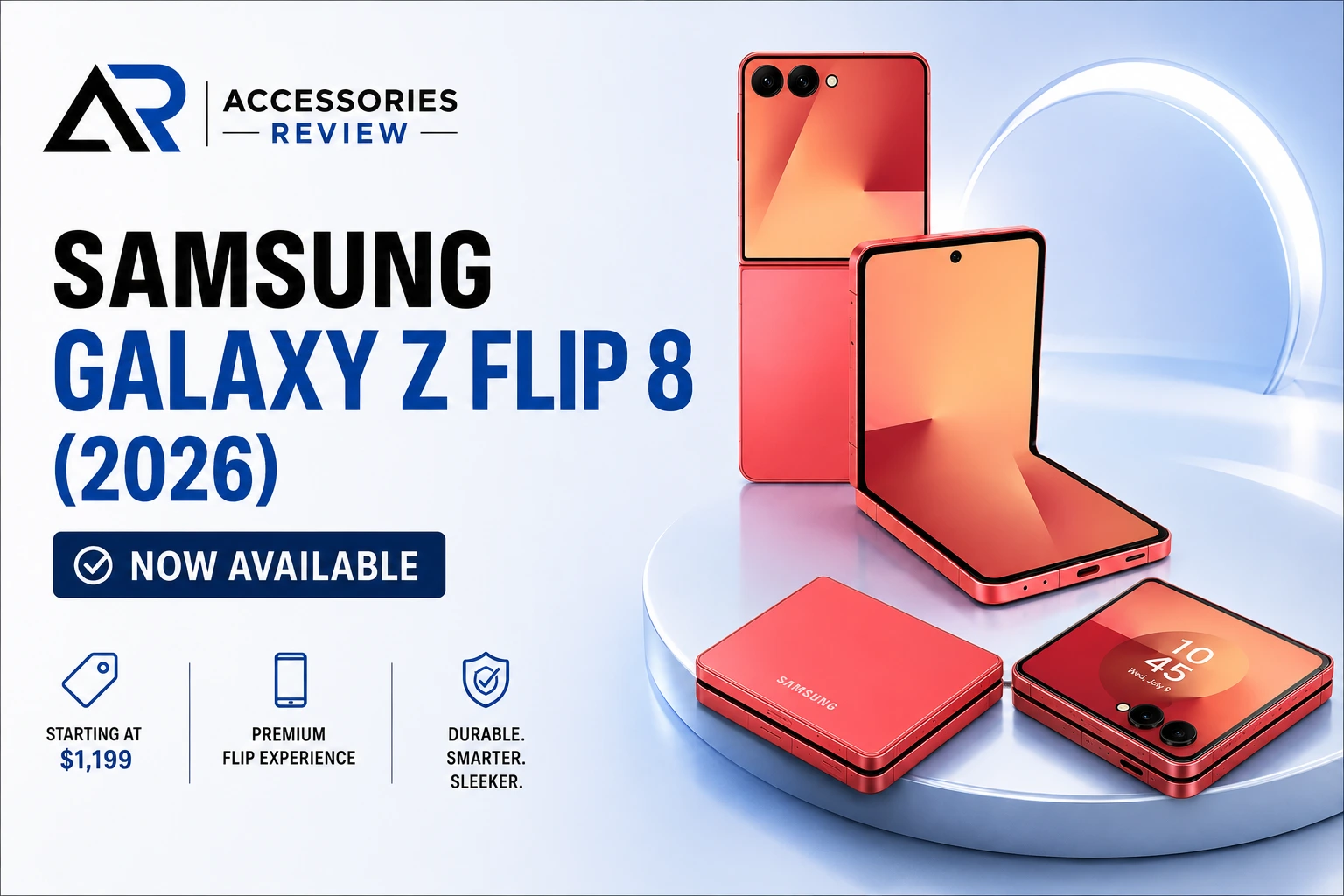Samsung Galaxy Z Flip 8 (2026) concept showing folded and unfolded design with expected release date, price, features, and flagship flip phone highlights.
