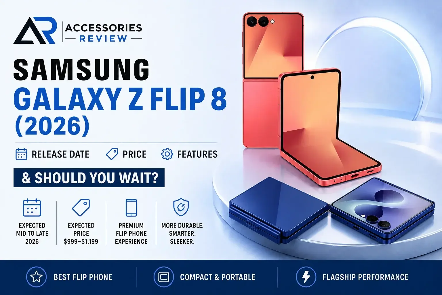 Samsung Galaxy Z Flip 8 (2026) concept showing folded and unfolded design with expected release date, price, features, and flagship flip phone highlights.
