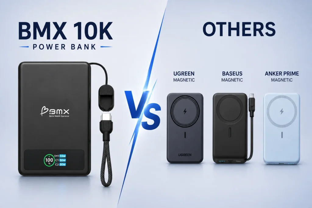 BMX SolidSafe 10K compared with UGREEN, Baseus, and Anker Prime.