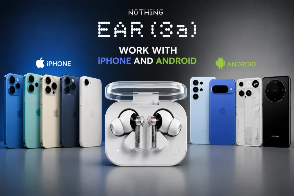 Nothing Ear (3a) earbuds with iPhone and Android smartphones.