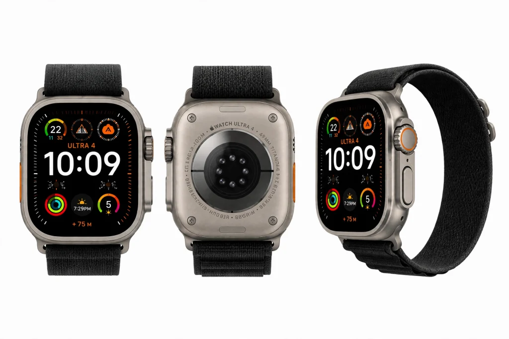 apple-watch-ultra-4-concept-shown-from-the-front-back-and-side-on-a-white-background